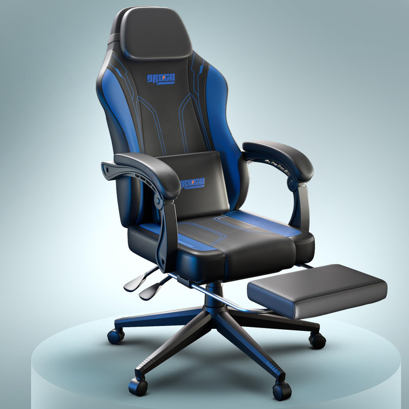 Drogo Ergonomic Onyx Gaming Chair with Premium PU Leather,Armrests,Adjustable Neck Gaming Chair(Black, Blue)