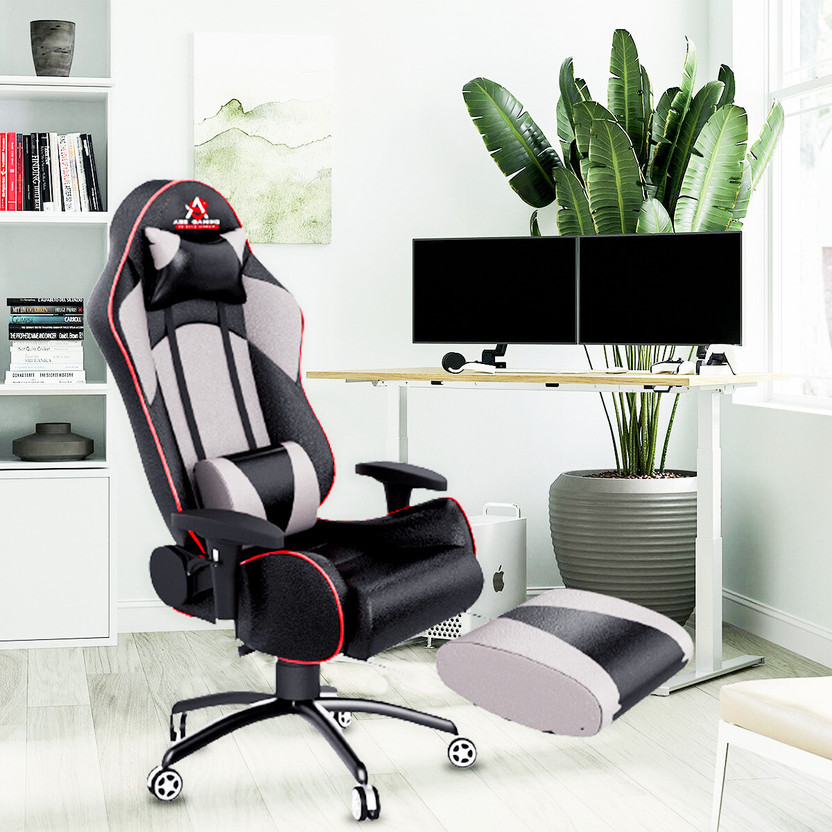 ASE Gaming Gold Series With Footrest Ergonomic Gaming Chair with Head & Lumbar Pillow Gaming Chair(Black, Beige)