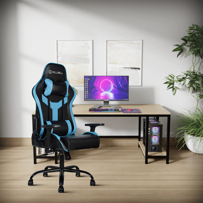 CELLBELL Transformer Lite Ergonomic High Back Racing, 1D Armrest Tilt Mechanism, Leather Reclining Office. Gaming Chair(Blue)