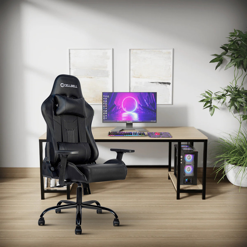 CELLBELL Transformer Lite Ergonomic High Back Racing, 1D Armrest Tilt Mechanism, Leather Reclining Office. Gaming Chair(Black)