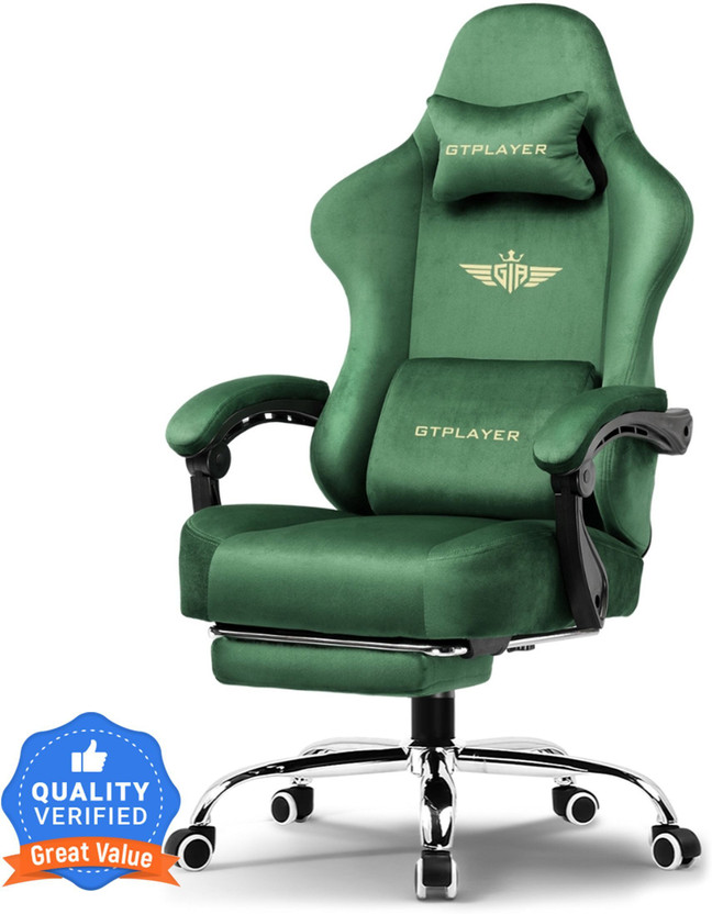 GTPLAYER "Silken Gaming Chair with Footrest Spring Cushion & Breathable Fabric, Ergonomic Chair, Tailored Back Support Gaming Chair(Green)