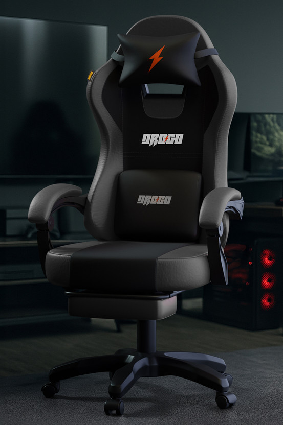 Drogo High Back Ergonomic Gaming Chair with Adjustable Neck, Armrest PU Leather Gaming Chair(Grey)