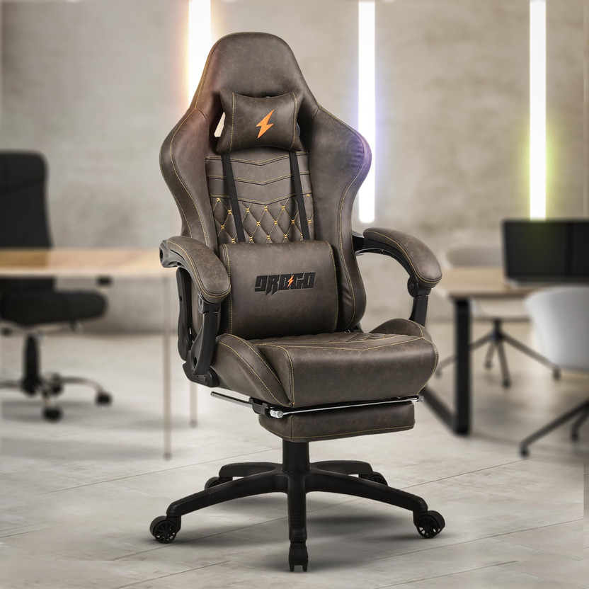 Drogo Multi-Purpose Ergonomic Gaming Chair with Head & Lumbar Pillow, Adjustable seat Gaming Chair(Brown)