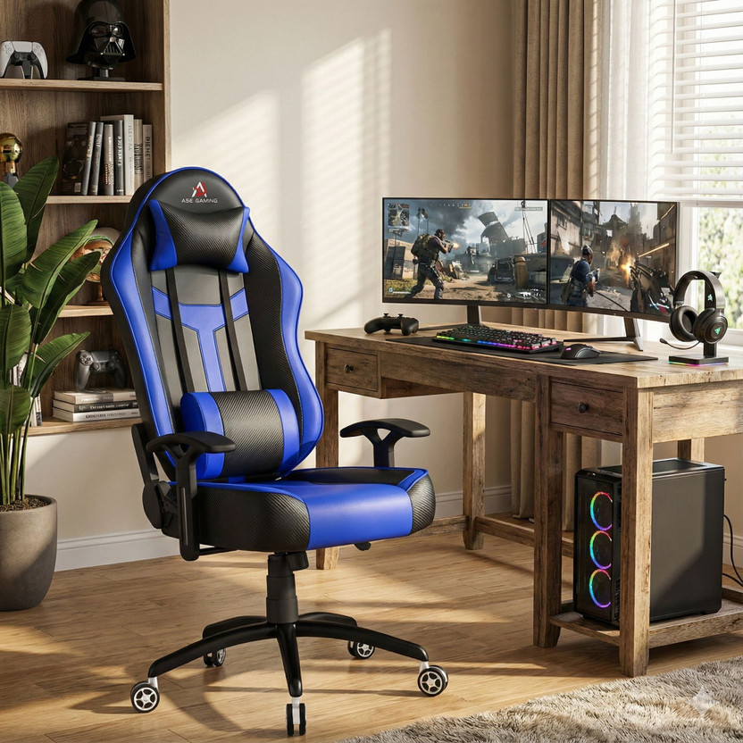 ASE Gaming Ranger Series Gaming Chair with 180 Degree Reclining And Black Metal Base Gaming Chair(Blue, Black)
