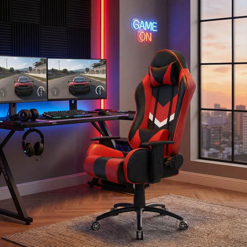 ASE Gaming Gold Series Gaming Chair with 180 Degree Reclining And Black Metal Base Gaming Chair(Black, Multicolor, Red)