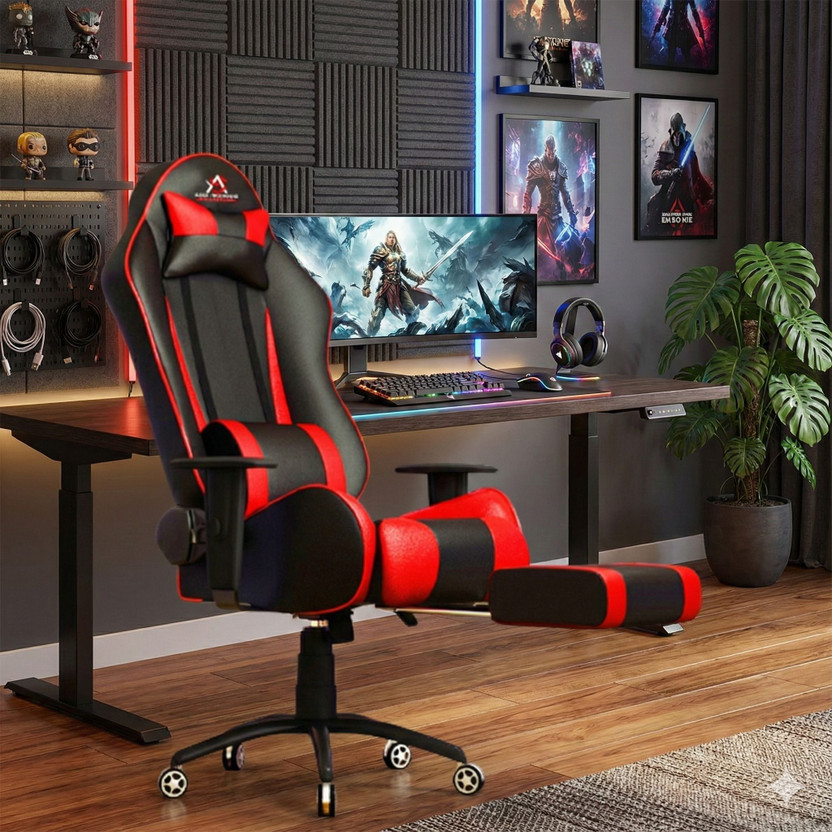 ASE Gaming Gold Series Gaming Chair with 180 Degree Reclining And Black Metal Base Gaming Chair(Black, Red)