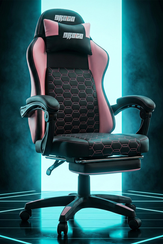 Drogo Pulse Ergonomic Gaming Chair, PU Leather, Lumbar Support, Recliner & Footrest Gaming Chair(Pink)