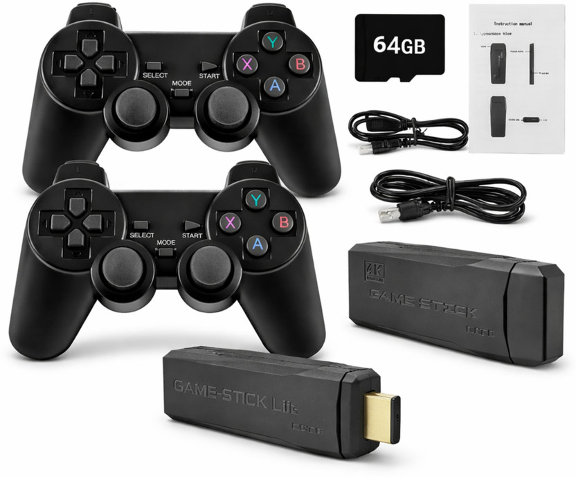 OPINIA 2.4 GHz Gaming Console, Smooth Gaming with Dual Controller, Premium Edition 64 GB with 1000+ Games(Black, Best for Adults)