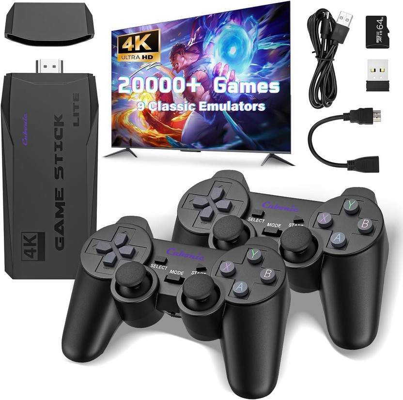Cubonic M8 Retro Game Stick Console 2.4G Dual Wireless Gamepad 64 GB with Plug & Play 64 GB with Revisit Childhood, Retro Game Box (Best Gift & Fun) for All Ages Game Console(Black, 25000+ Games, Super Contra, Mario, 90 Tank, & Many More Remote Game for Kids)
