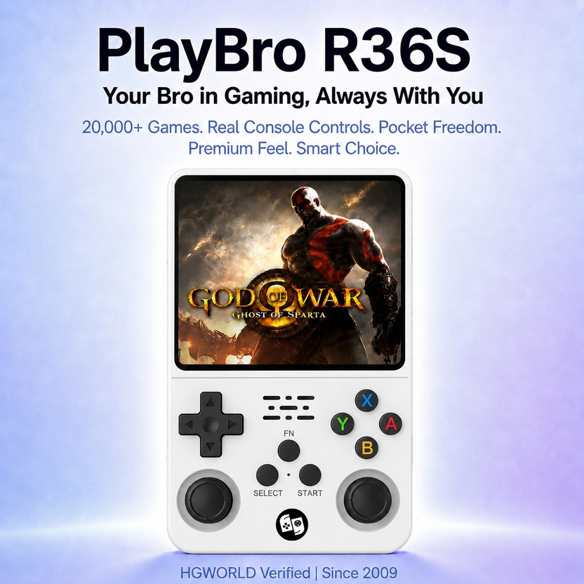 HG WORLD Retro Game R36S Ultra HD Video Game Hand Gaming Console For Pocket Game Box Handheld Gaming 4 Inch HD Screen Rechargeable Battery Handheld Console Gaming 64 GB with 30+ Emulators Hand Video Game, Best Gift For All Ages(White, of Game Stick,PlayStation Mini PS5,PS4,PS3,PS2,PS1,PSP,Nintendo S