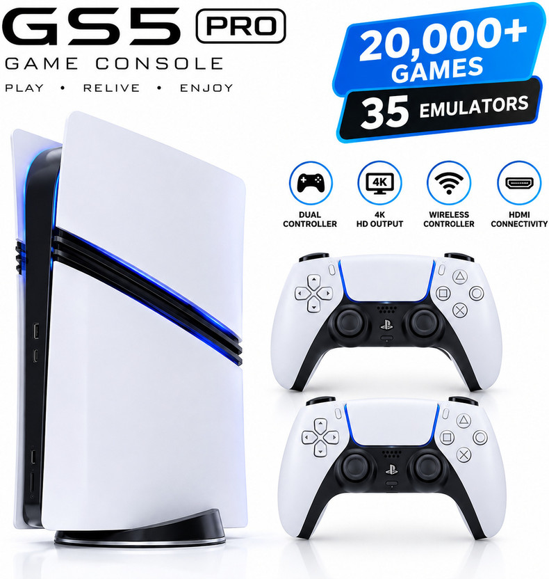 WEARME GS5PRO-GAME-CONSOLE-WHITE 64 GB with Action, Action-Adventure, Fighting, Racing(White and black, Yes – 2 Wireless Controllers Included)