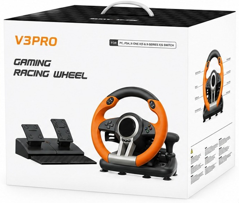 Xbox HG WORLD V3 Pro Gaming Racing Steering Wheel with Dual Motor Vibration Feedback,180° Roll  Motion Controller(Orange, Ergonomic Racing Controller, For PC, PS3, PS4, Xbox, Xbox One, Nintendo Switch) - Flipkart Deal