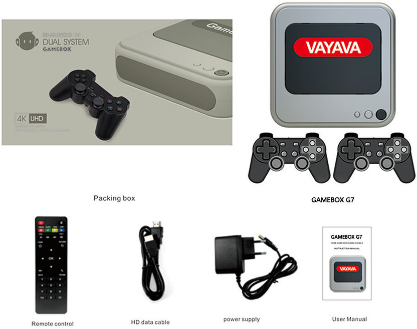 PTCMart Gamebox G7 Android TV Console Retro Video Game Player Support WiFi 4K HD 64 GB with 40+ Emulators, CPS PS1 N64 NDS DC FC GB GBA GBC MD SFC ATARI SNES NES, 30000+ Games(Multicolor)