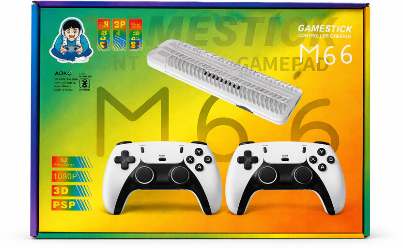 HG WORLD M66 Retro Game Stick with Dual 2.4G Wireless Controllers, HDMI TV Video Games 64 GB, TF card supported up to 128 GB with 30000+ God of War, GTA, Tekken, SmackDown Compatible Games With 52 Emulators(White)