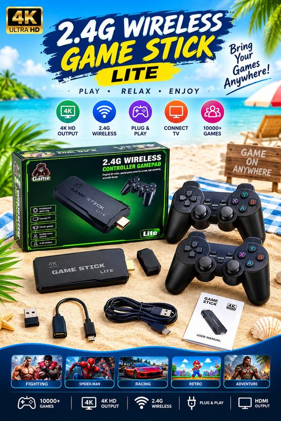 StyleNeste M8GAMINGSTICK 64 GB with 30000+ Built-in Retro & Classic Games(Black white, 2 Wireless Controllers)
