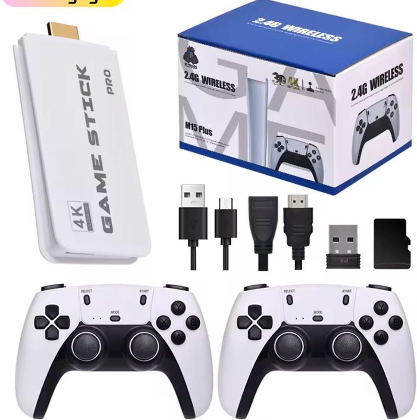 Playtastic M15 Retro Game Stick Console Pro 2.4G Dual Wireless game box 64 GB with 64 GB with Super Contra, with 10 Emulators 24000+ Games 2.4G Wireless(Black)