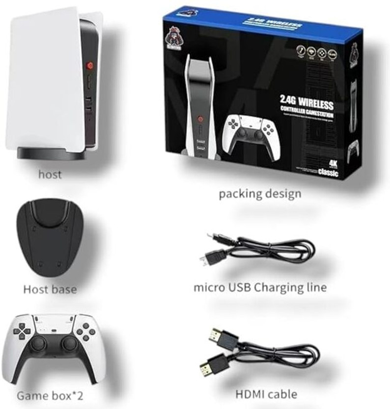 Playtastic M5 Video Game Console 4k Retro Game tv Box 128 GB with 15000+ Free Games, Two Wireless Controllers for PS-1/CPS/FC/GBA Arcade Gaming(Black)