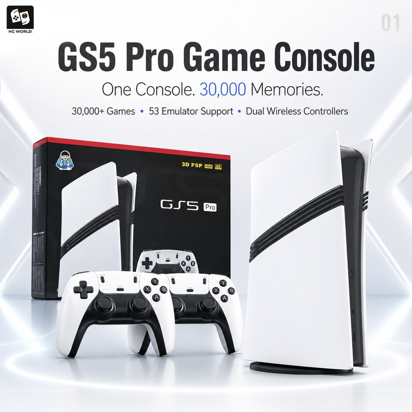 HG WORLD Retro GS5 PRO Gaming Console with 2.4G Dual Video Games For TV Wireless Gamepad 64 GB with 53+ Emulator, Full HD HDMI Output, TV Game Set(White, Loved by fans of Playstation Mini PS5,PS4,PS3,PS2,PS1,PSP,Xbox,Nintendo Switch)