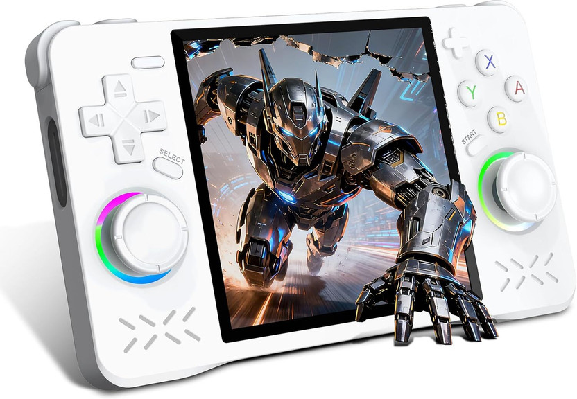 Playtastic XF40H Retro Gaming Console with 4.0 Inch 4K HD IPS Screen Inbuilt WIFI 64 GB with Preloaded 20,000+ Classic Games, Open Source Linux System(White)