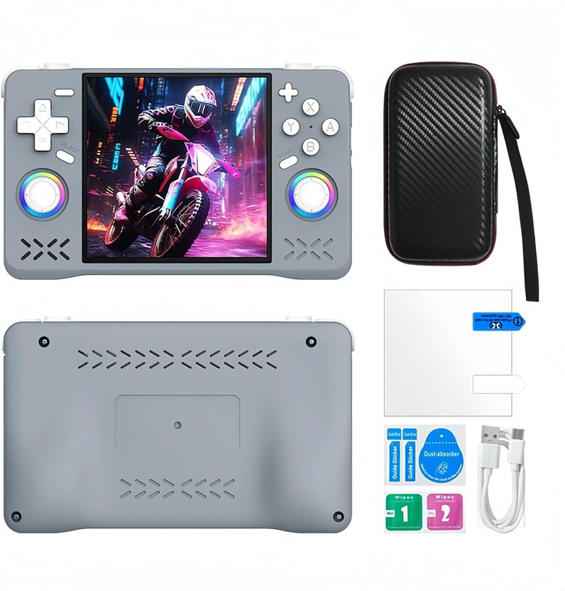 Playtastic XF40H Retro Gaming Console with 4.0 Inch 4K HD IPS Screen Inbuilt WIFI 64 GB with Preloaded 20,000+ Classic Games, Open Source Linux System(Grey)