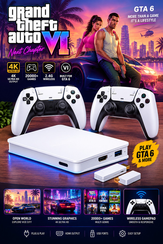 WEARME M15GAMINGBOX04 Racing Games 64 GB with Built-in Retro Games, Arcade Games, Action Games, Sports Games, Racing Games, Puzzle Games(white and black, 2 Wireless Controllers)