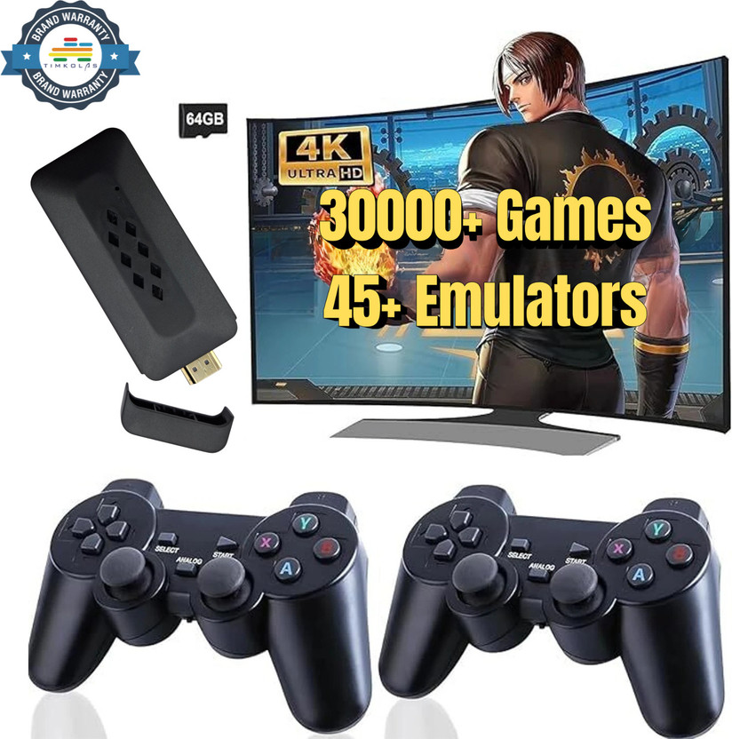 Timkolas M33 2.4G Wireless Game with 2 Controllers| 30,000+ Builtin Games|45 Emulators_06 64 GB with M33 Game Stick comes pre-loaded with 30,000+retro games & 45 built-in emulators(Black)
