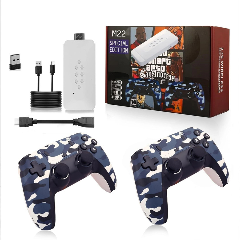 Divine creation M22 Special Edition Retro Game Stick Wireless Console 30000+ Built-in Games C12 64 GB with GTA Vice City, Tekken, Other Retro Games(Black)