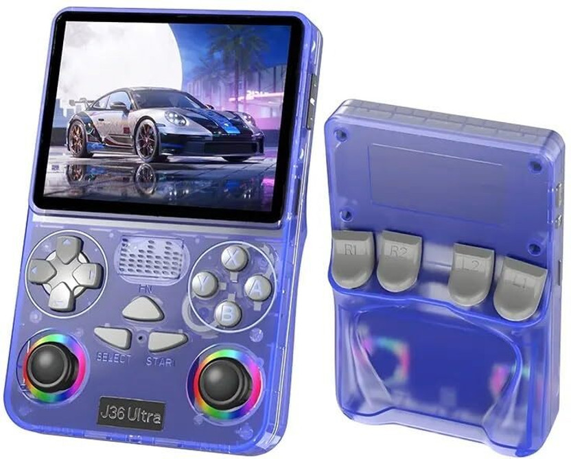 Playtastic J36 Ultra Game Console 4 inch Retro Emulator System 64 GB with RGB joystick lighting & Built-in YouTube support(Purple)