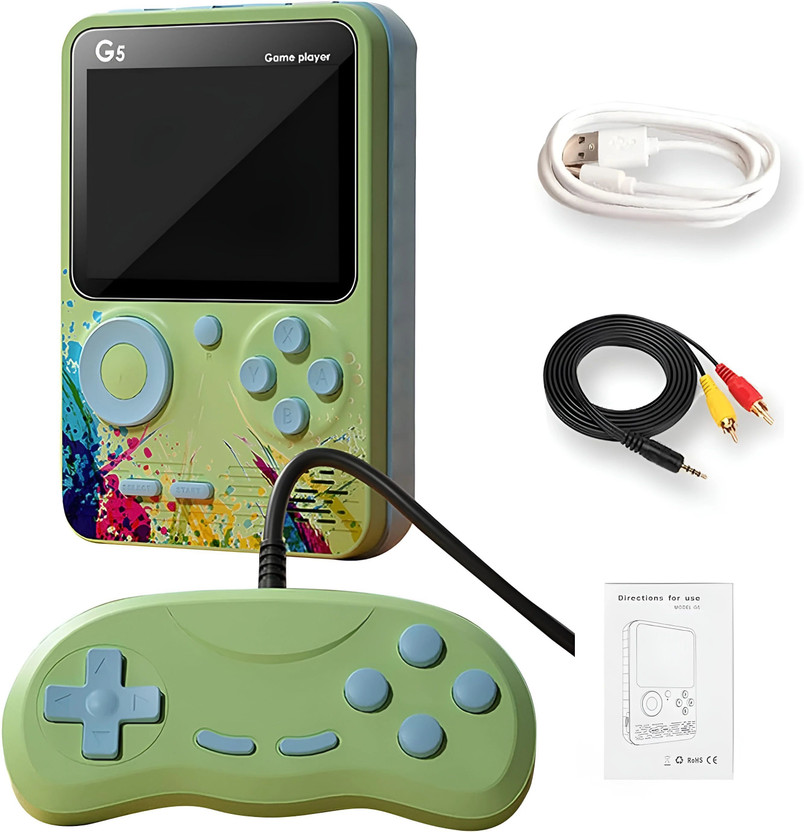 HG WORLD G5 Retro Mini Game Box 2 Player Classic Tv Video Game Handheld Portable Pocket Console Revisit Childhood,old video game (Best Gift & Fun) for All Ages 128 MB GB with Full HD AV Output With Extra Remote, Video Game Hand, Double Player(green,grey, Loved by Fans of Game Pad Playstation PS5,PS4