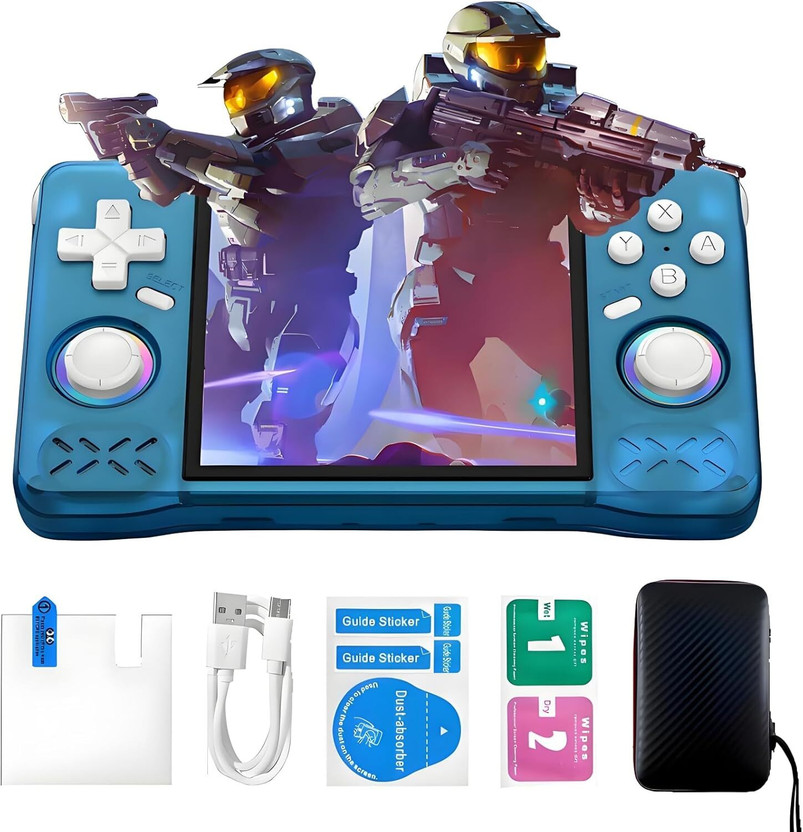 Playtastic XF40H Retro Gaming Console with 4.0 Inch 4K HD IPS Screen Inbuilt WIFI 64 GB with Preloaded 20,000+ Classic Games, Open Source Linux System(Blue)