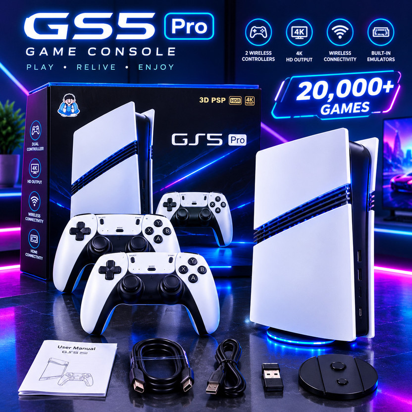 WEARME GS5PRO-ULTRA-PLAY-2026 64 GB with Action, Action-Adventure, Fighting, Racing(White and black, Yes – 2 Wireless Controllers Included)