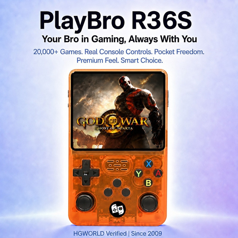 HG WORLD Retro Game R36s gaming console for Portable Style Pocket GameBox Handheld Gaming 3.5 IPS Screen Rechargeable Battery Handheld Console Gaming 64 GB with 15,000+ games,included(Crystel Orange, Loved by Fans of Game Pad Playstation PS5,PS4,PS3,PS2,PS1, Xbox, Switch)