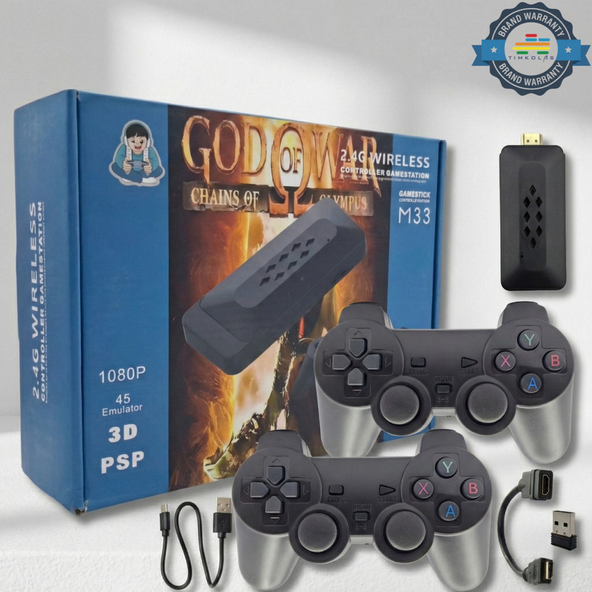 Timkolas M33 2.4G Wireless Game with 2 Controllers| 30,000+ Builtin Games|45 Emulators_05 64 GB with M33 Game Stick comes pre-loaded with 30,000+retro games & 45 built-in emulators(Black)