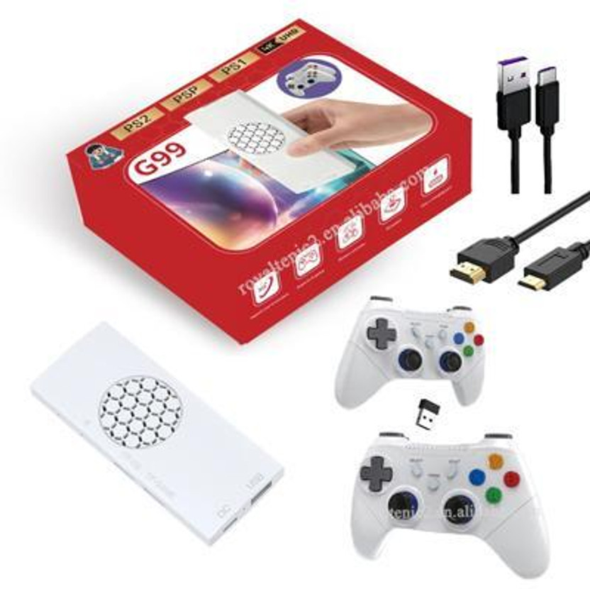 Playtastic G99 TV Game Stick Video Game Console 128 GB with Preinstalled 30000+Games, with 2 Controllers Support 3D Games PS2 Games(White, Black)