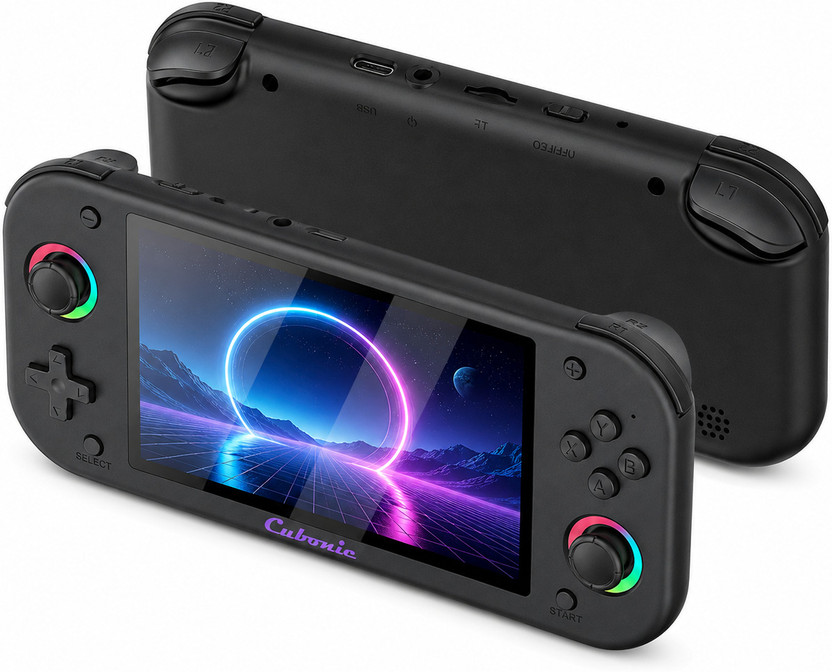 Cubonic VividGo M26 Console 5.1" HD Display Dual RGB Joystick for Kids-Teens-Adult 64 GB with 20k+ Built In Retro Games, 30+Emulators, 3000mah Rechargeable, 64GB Pre-filled SD Card(Black, Handheld)
