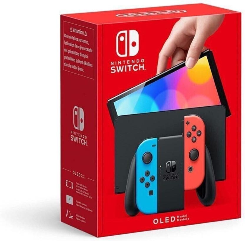 NINTENDO Switch OLED Console with Neon Blue Neon Red Joy Con 64 GB(Black, No, but compatible with additional Joy-Con or Pro Controller (sold separately))
