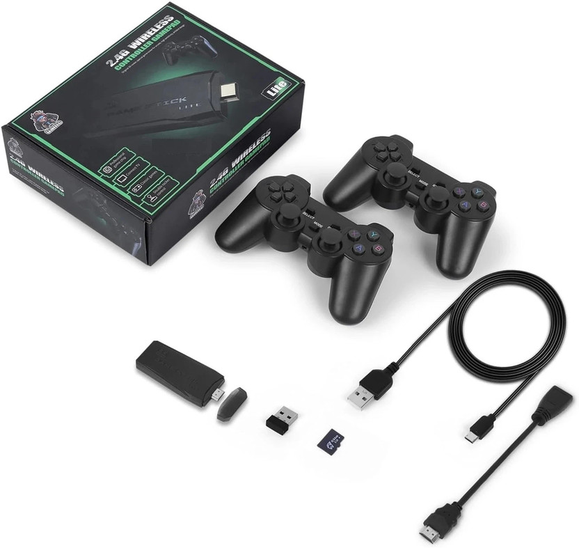 HG WORLD M8 Retro Game Stick Console 2.4G Dual Wireless Gamepad 64 GB with Plug & Play, Revisit Childhood,Retro Game Box (Best Gift & Fun) for All Ages 64 GB with Full HD HDMI Output 9 Emulator, Video Games for Tv, Gaming Console(Black, 25000+ Games, Super Contra, Mario, 90 Tank, & Many More Remote 
