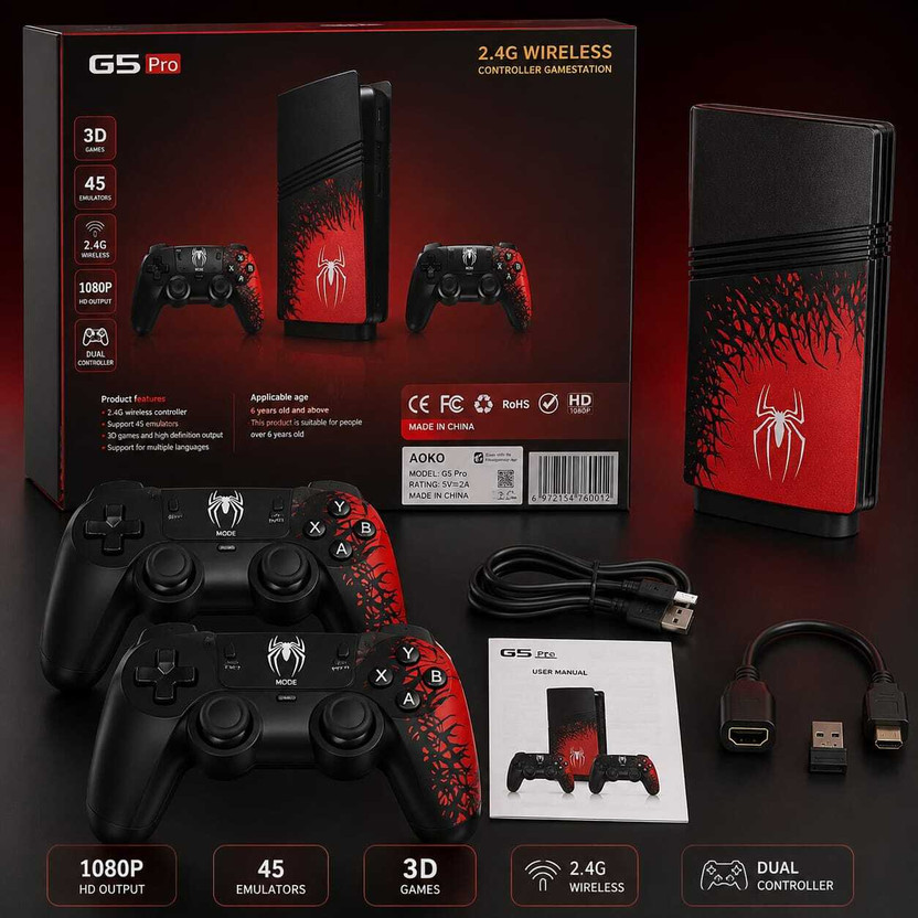 Playtastic GS5 PRO Wireless Video Game Console Spiderman Edition 64 GB with with 40000 Games like GTA , Tekken, 53 Simulators for PSP Games(Red, Black)
