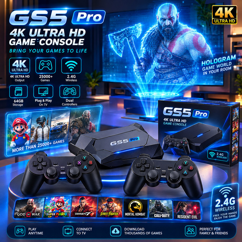 WEARME Game Stick Lite 4K Dual Controller 64 GB with Mario, Contra, Super Mario World, Tekken(Black, 2 Wireless Controllers)