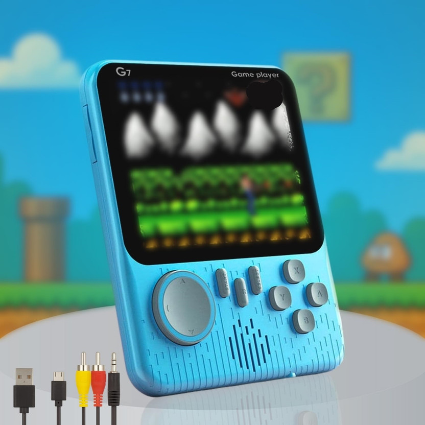 HG WORLD Retro Game Mini G7 Ultra-thin 0.39inch gaming console for tv Pocket Portable Sup Game Box 3.5 LCD Screen Power Battery handheld console Hand video game tv 128MB GB with 666+ Circus Charlie, Kung Fu, Mario Game Box, video game handheld, Best Gift for All Age(Blue, Mini Video Game for Kids, L