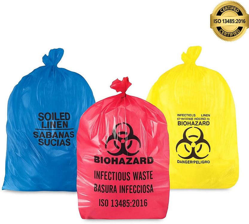 KAPGGRILA Biohazard Waste Bags Pack of 30 – 21x24 Inch – Red, Blue, Yellow (10 Each) Large 35 L Garbage Bag  Pack Of 30(30Bag )