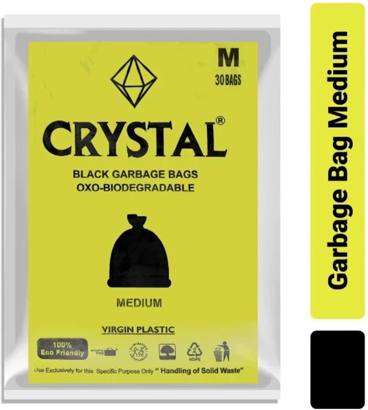 CRYSTAL Plastic Garbage Bag Medium 90pc Pack Of 3 (3 x 30) Medium 90 bags Garbage Bag  Pack Of 3(3Bag )