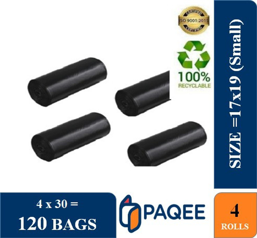 PAQEE Biodegradable Garbage Bag - 17x19 Inch, 30 per set ,medium, Black, (Set of 12) Medium 10 L L Garbage Bag  Pack Of 120(120Bag )