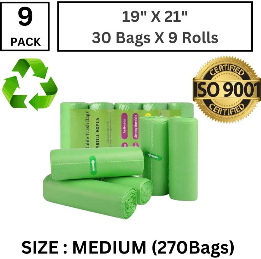 SEVENTEENSTITCH medium Green Garbage Bag ( 9 ROLL X30 BAG Medium 15 L Garbage Bag Pack Of 270 ( Medium 15 L Garbage Bag  Pack Of 270(270Bag )