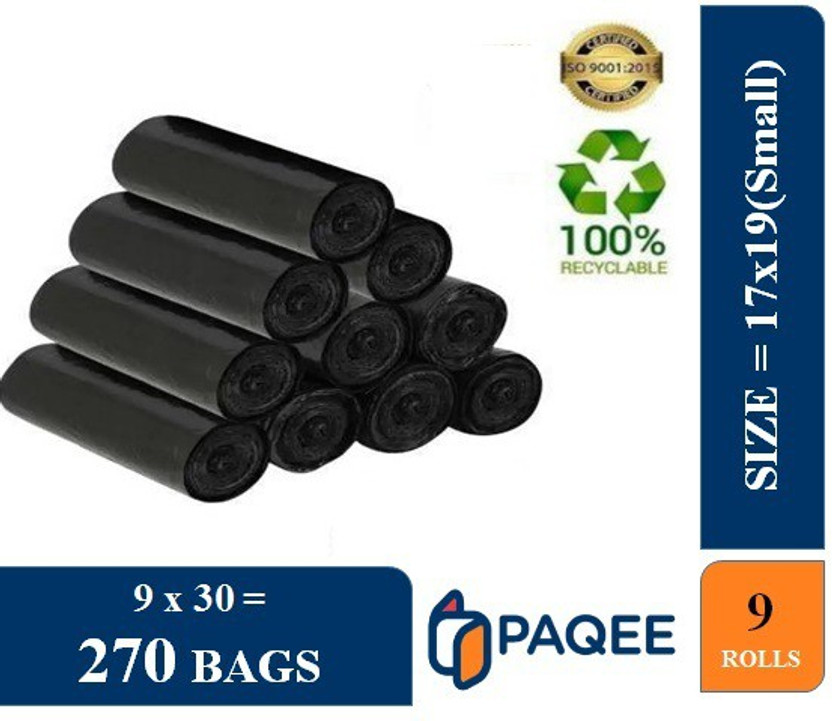 PAQEE Biodegradable Garbage Bag - 19x21 Inch, 30 per set ,medium, Black, (Set of 9) Medium 9 L Garbage Bag  Pack Of 270(270Bag )