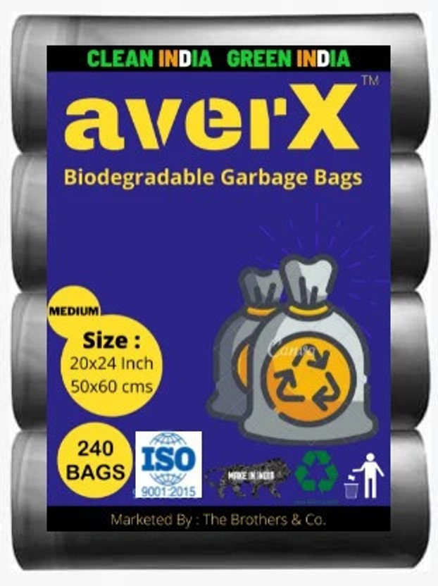 averX OXO-Biodegradable Black Garbage Bag - 20x24 inches (Pack of 8, 240 Pieces, Medium Size) Premium Quality Medium 24 L Garbage Bag  Pack Of 240(240Bag )