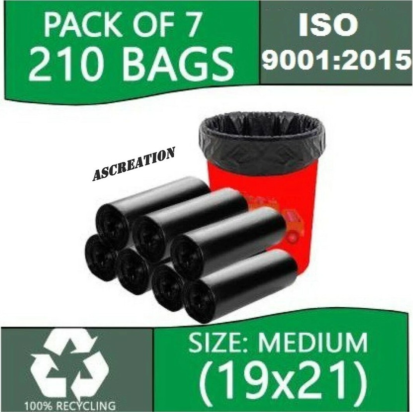 A S Creation Biodegradable Black Garbage Bag -19X21-MEDIUM -Pack of 7(210Bag ) Medium 12 L Garbage Bag  Pack Of 210(210Bag )