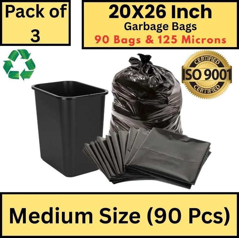 GARBIQUE Garbage Bags Medium 20x26 inch | Pack of 3 | Leak-Proof for Wet & Dry Waste Medium 20 L Garbage Bag  Pack Of 90(90Bag )