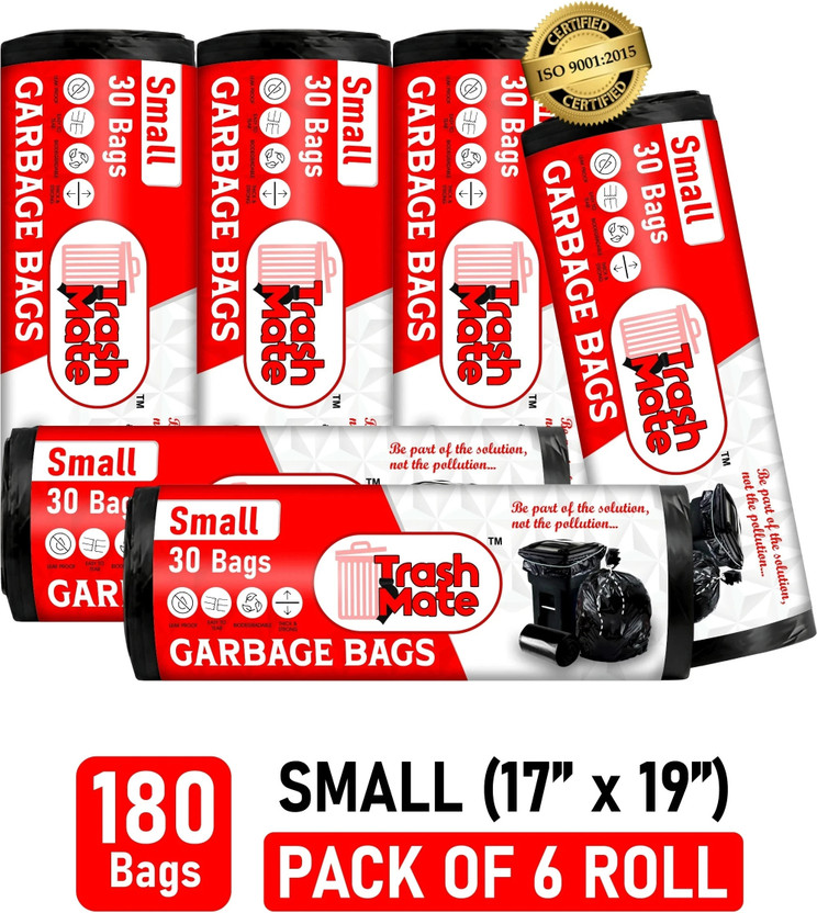 trashmate Biodegradable Black Garbage bag 17 X 19 inches | Dustbin Cover Small 15 L Garbage Bag  Pack Of 180(180Bag )