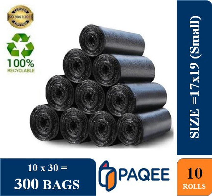 PAQEE Biodegradable Garbage Bag - 17x19 Inch, 30 per Roll, Small (10 L), (Set of 10) Medium 10L L Garbage Bag  Pack Of 300(300Bag )